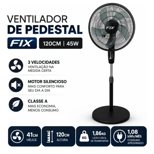 Ventilador Pedestal Circulador De Ar Silencioso 45w Potente 41 Cm 127v
