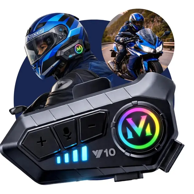 Fone De Ouvido Para Capacete Intercomunicador Bluetooth Headset Rgb Sem Fio Música GPS Chamadas Handsfree Alta Potência
