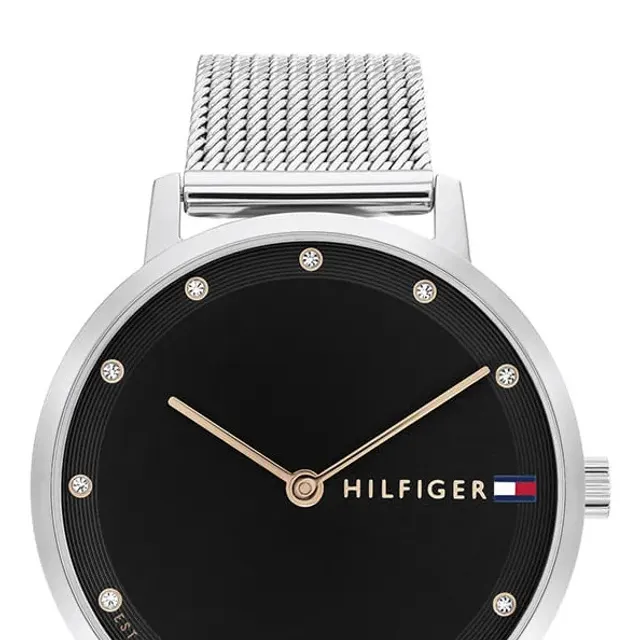 Relógio Tommy Hilfiger Feminino Pippa em Aço Prateado com Fundo Preto